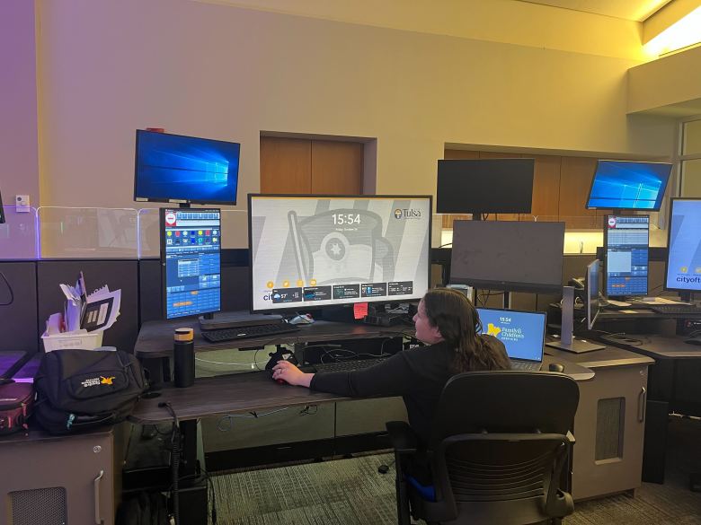 Dispatchers inside Tulsa's 911 call center, pictured Oct. 24, 2025