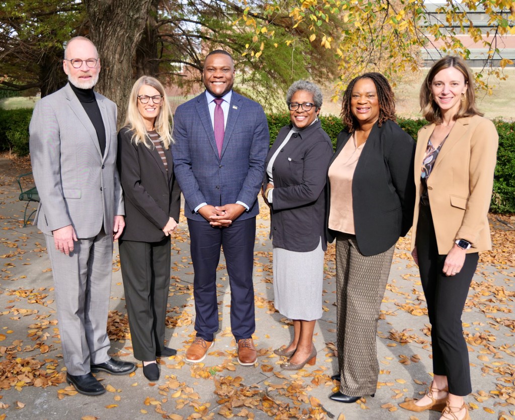 Photo of group. From left to right: Bill Major, Chair and President of Tulsa Housing Impact Fund, Karen Gilbert, Vice Chair, Tulsa City Council; Mayor Monroe Nichols, City of Tulsa, Burlinda Radney, President, Historic Greenwood Main Street Program, Robin Hughes, President & CEO, Housing Partnership Network, and Gina Stilp, Executive Director, Ruth Nelson Family Foundation