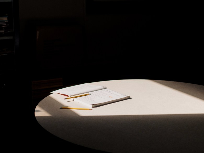 Student homework on table