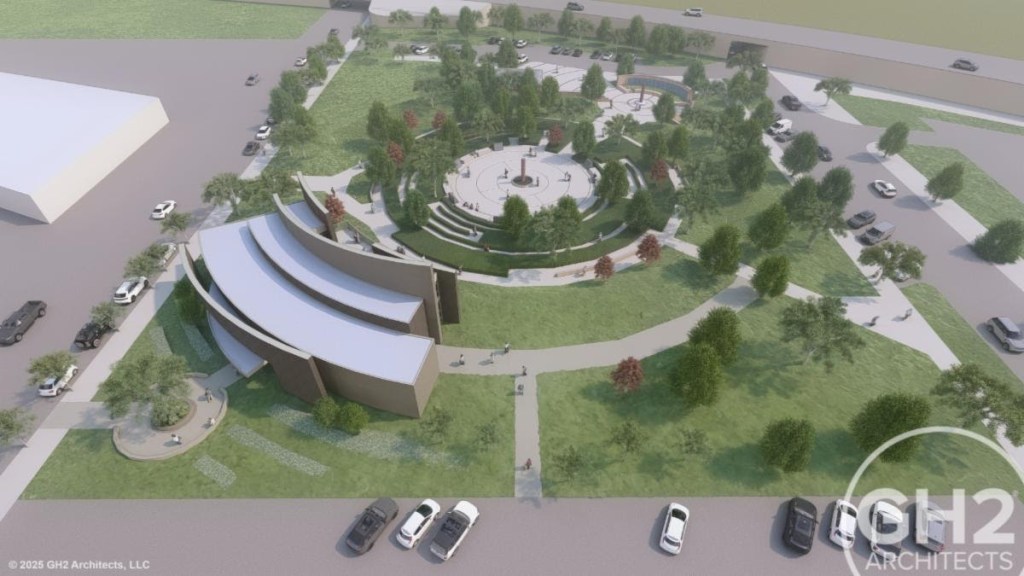 A rendering showcases a facility in Reconciliation Park's southwest corner. It will be home to manuscripts, and publications highlighting Black life in Indian Territory.
