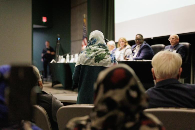 Hundreds of Broken Arrow residents filled an auditorium and overflow room at NSU-BA Monday, Jan. 12, 2026 for a special city council meeting and vote on a proposed Islamic mosque.