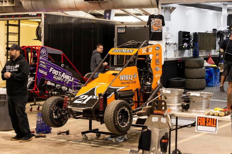 The Whitz Spl. Racing Team's sprint car, also known as a Midget car or racer, at the 2026 Tulsa Chili Bowl Nationals.