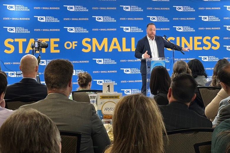 Man speaks at small business event
