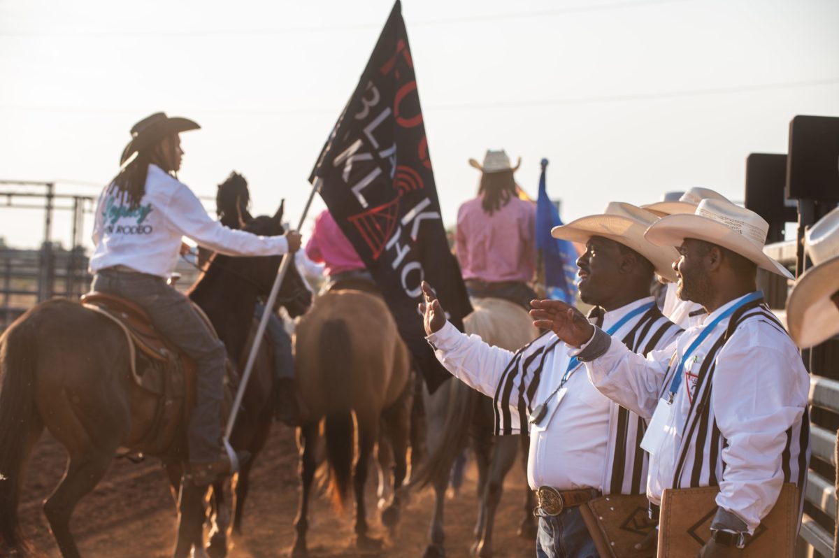 Legacy Open Rodeo Judges greeting participants during the grand entry. This is one of 120 photos in the "Focus: Black Rodeo" exhibit showcased at Circle Cinema in February.