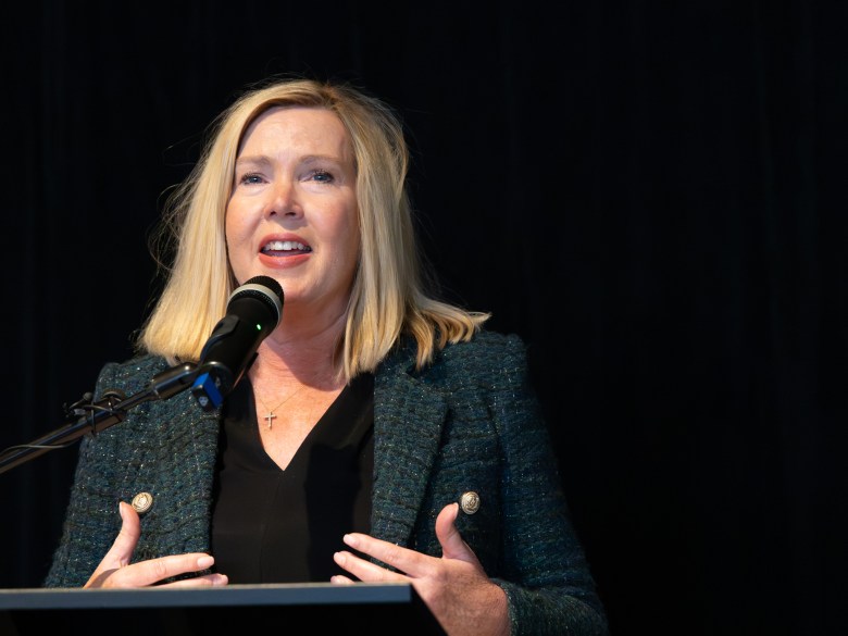 Renee McKenney, senior vice president of Regional Tourism and president of Tulsa Regional Tourism, speaks during a press conference on Jan. 28, 2026.
