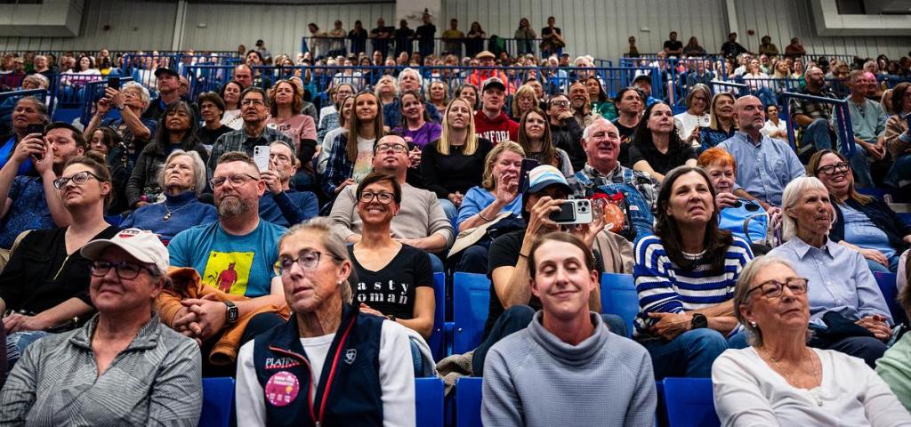Tulsans listen to former U.S. Secretary of Transportation Pete Buttigieg speak at Will Rogers High School on Saturday, April 18, 2026. 