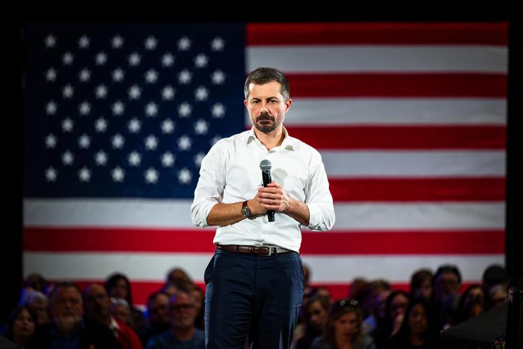 Former U.S. Secretary of Transportation Pete Buttigieg speaks at Will Rogers High School on Saturday, April 18, 2026. He was invited by Mayor Nichols to speak about issues most important for the 2026 midterm elections. 