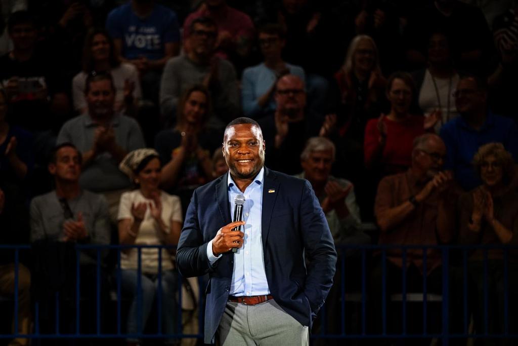Tulsa Mayor Monroe Nichols introduces former U.S. Secretary of Transportation Pete Buttigieg speaks at Will Rogers High School on Saturday, April 18, 2026.