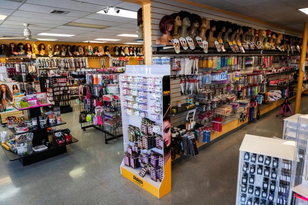 Products for sale sit inside Mandy's Beauty Supply poses for a portrait on Tuesday, May 12, 2026. The store is the Black-owned beauty supply shop in Tulsa. 