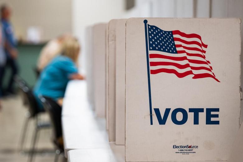 A voting booth is photographed during early voting at the Tulsa County Election Board on Thursday, June 11, 2026.