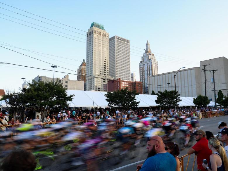 Bicyclists from across the country race in the Blue Dome District during the first day of Tulsa Tough on June 6, 2026.