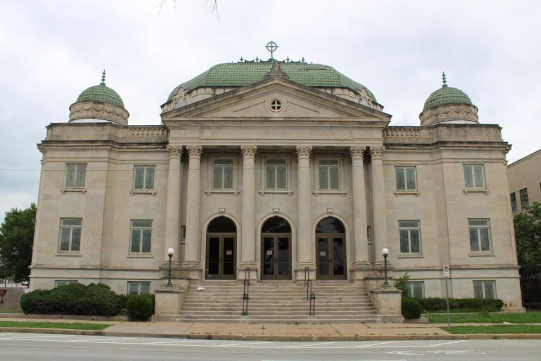 The former First Christian Church building, pictured June 12, 2026, will be repurposed into MODE Tulsa, a mixed-use development featuring a live music venue, loft-style apartments and Wildflower Cafe.