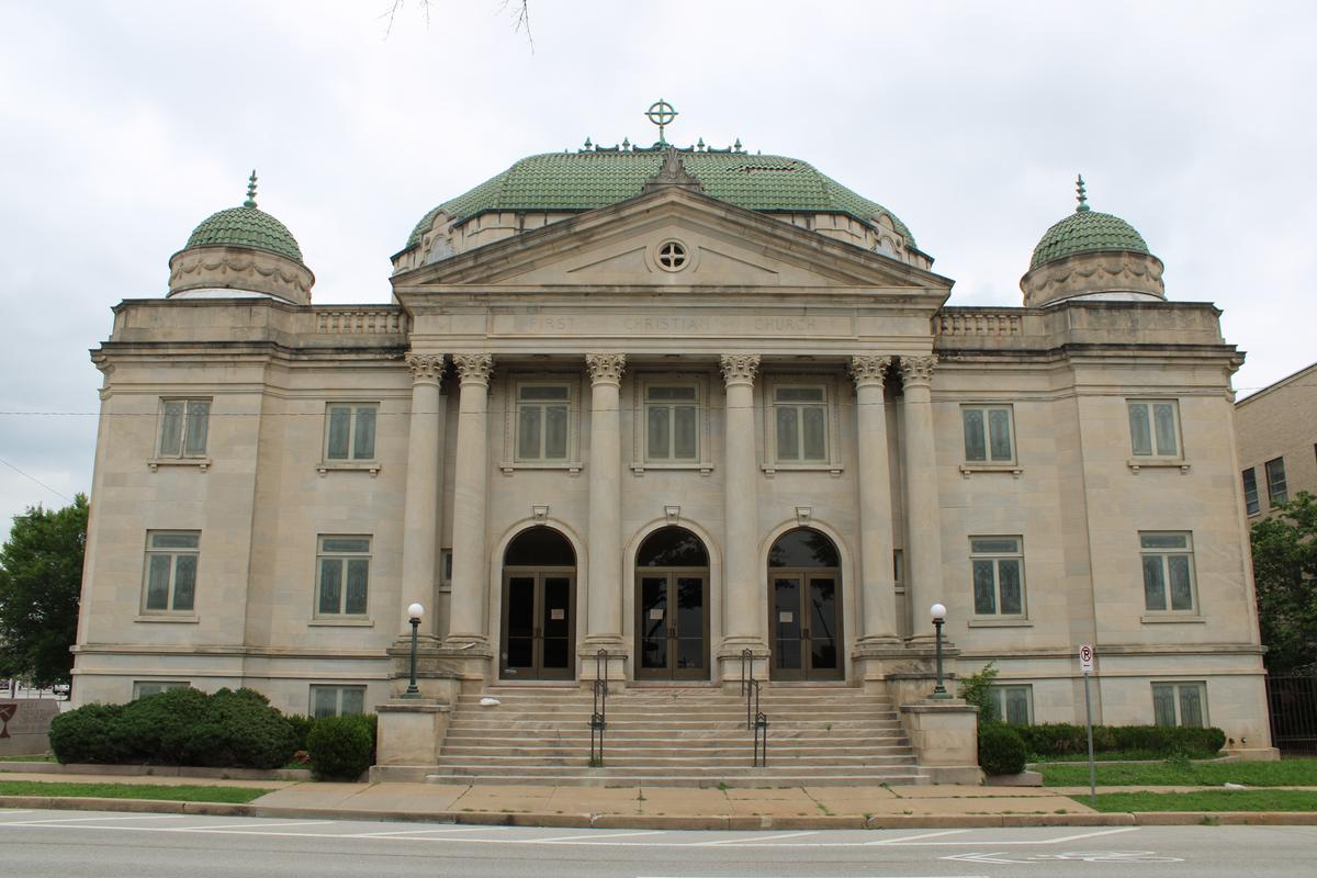 The former First Christian Church building, pictured June 12, 2026, will be repurposed into MODE Tulsa, a mixed-use development featuring a live music venue, loft-style apartments and Wildflower Cafe.