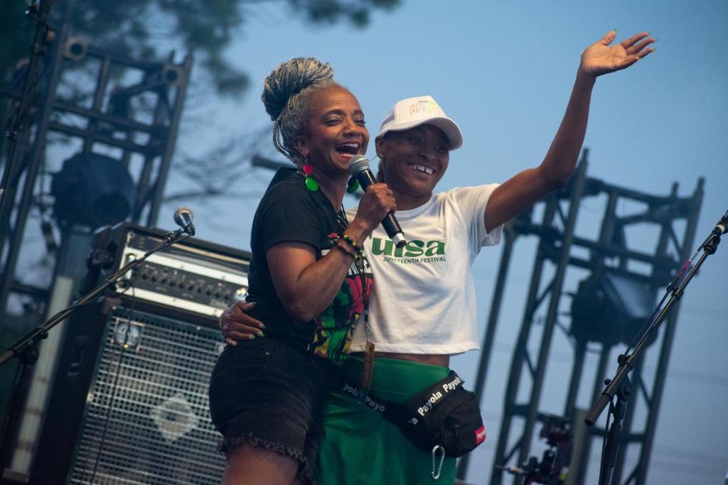Vanessa Hall-Harper and Lauren Corbitt-Evans at the 2025 Junteteenth festival.