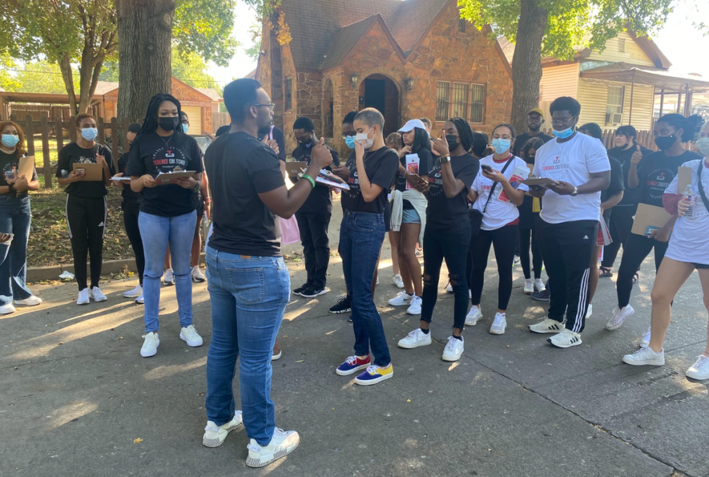 The Terence Crutcher Foundation conducts community walks through north Tulsa focused on gathering perspectives on issues like gun violence and voting.