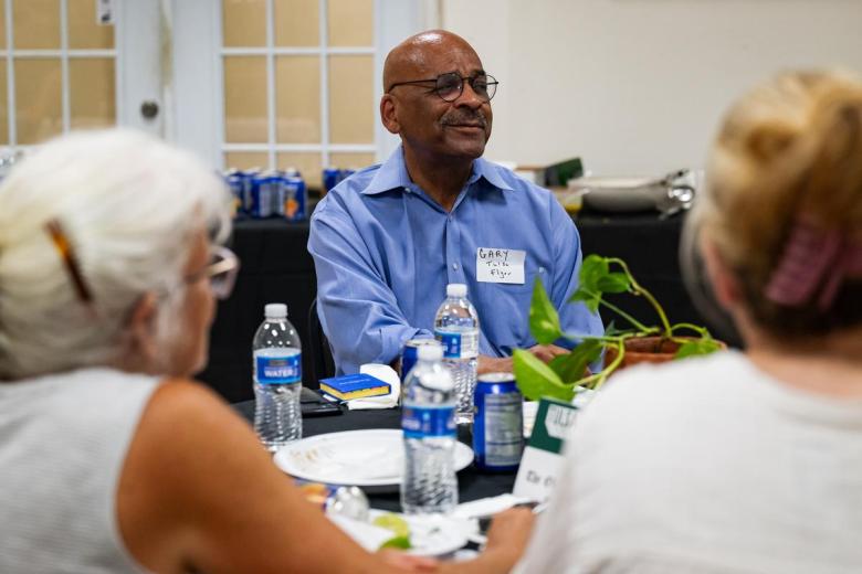 Gary Lee, Tulsa Flyer executive editor listens during a round table discussion during the Ven a La Mesa community event at Plaza Santa Cecilia Indoor Mall on Tuesday, June 2, 2026.