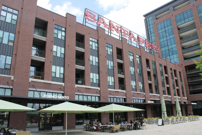 Santa Fe Square, pictured July 17, 2026, opened in April 2025 with the mission of attracting new foot traffic to downtown. Italian restaurant Forno Santo and cocktail bar Maestro recently opened in the space.