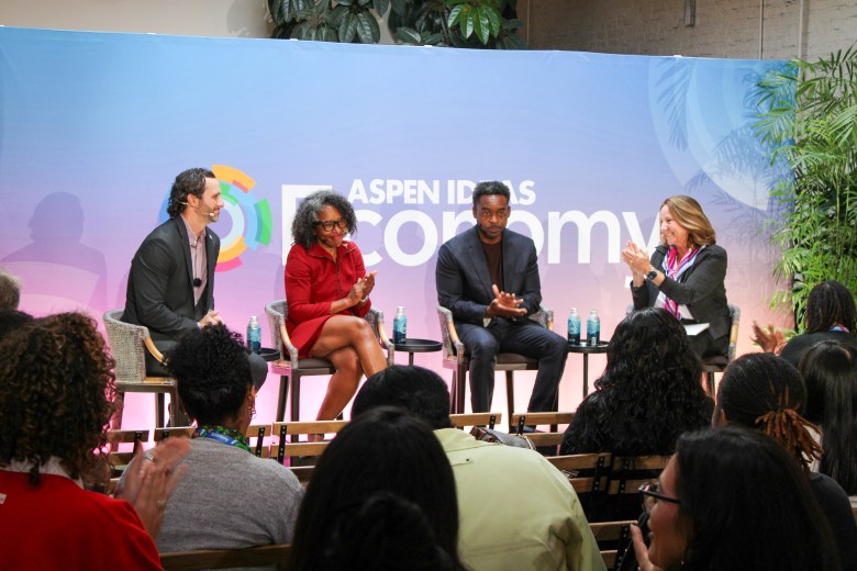 From left to right: Canaan Duncan, Deputy Secretary of State of the Cherokee Nation; Dr. Jabraan Pasha, the city’s chief health officer; Dr. Kimberly Henderson, head of wealth management at Morgan Stanley; and Peggy Clark, founder and executive director of Aspen Global Innovators Group participate in an Oct. 15, 2026, panel.