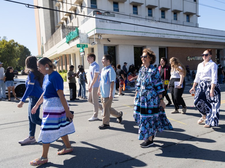 Stacy Leeds, president of The University of Tulsa and a Cherokee Nation citizen, takes part in the 10th annual Tulsa Native American Day Parade in the SoBo District Oct. 12, 2026.